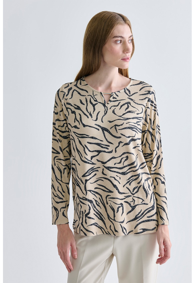 Bluza cu animal print - Gri inchis/Bej deschis