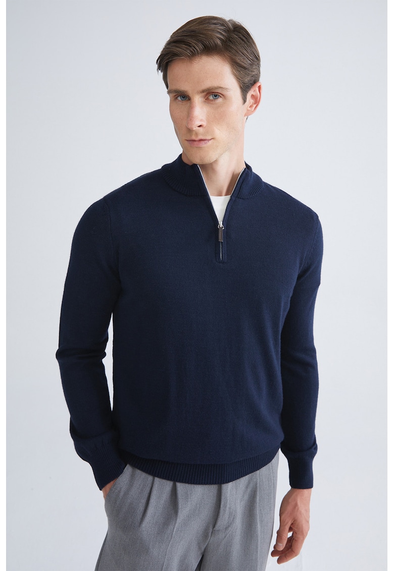 Pulover uni cu fenta cu fermoar - Bleumarin