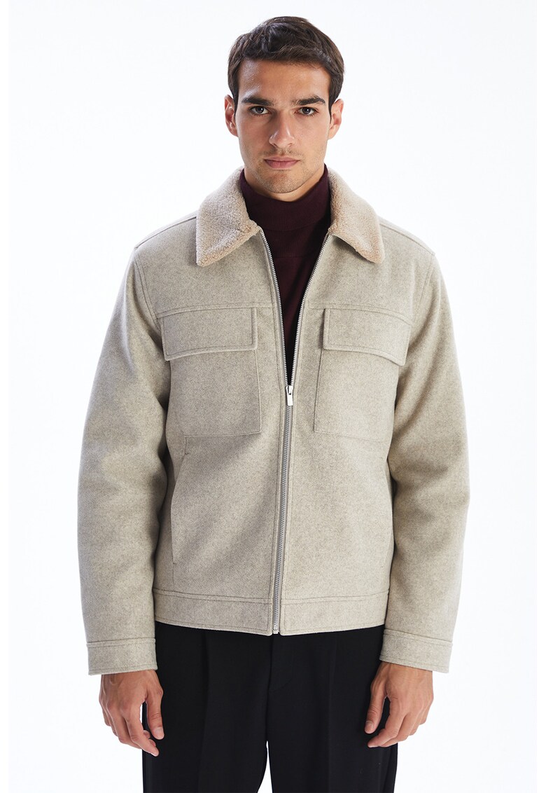 Jacheta-camasa matlasata cu fermoar - Gri deschis