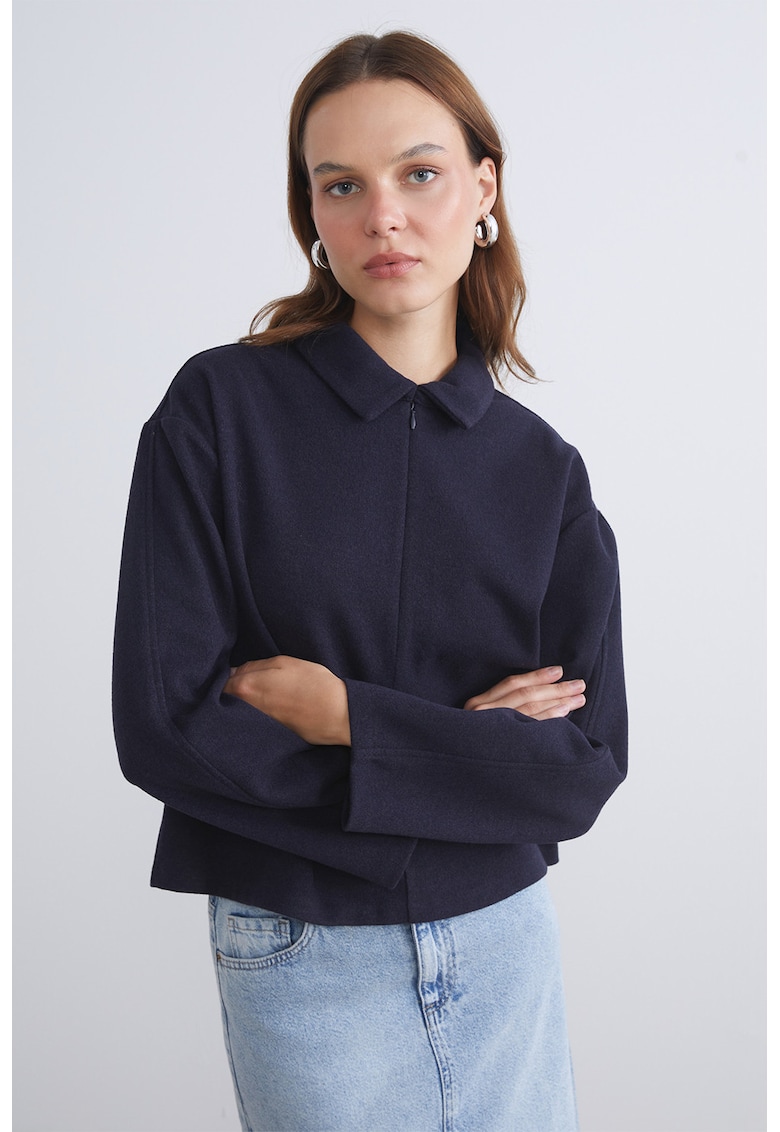 Jacheta-camasa crop cu model uni - Albastru ultramarin
