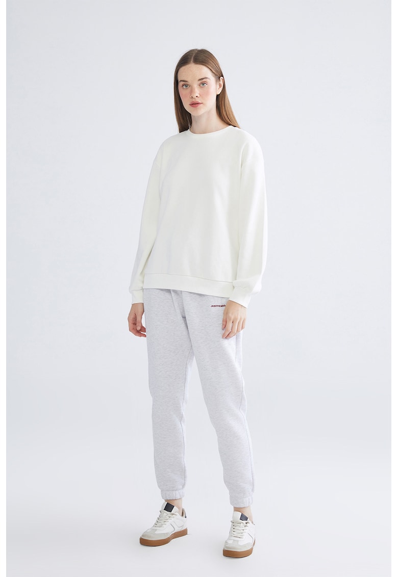 Pantaloni de trening din amestec de bumbac cu buzunare laterale - Gri deschis melange