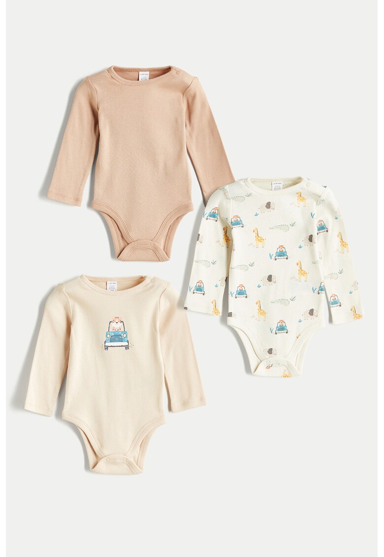 Set de body-uri din bumbac cu design grafic - 3 piese - Galben/Bej/Albastru