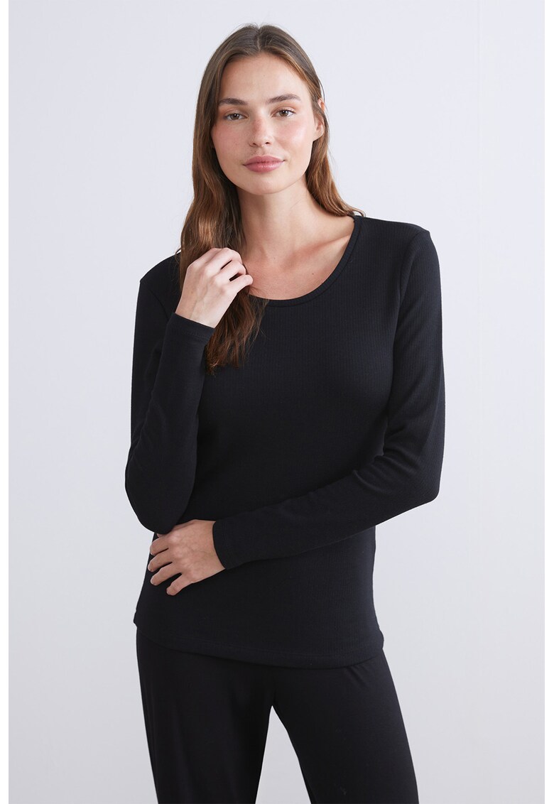 Bluza slim-fit cu decolteu rotund - Negru