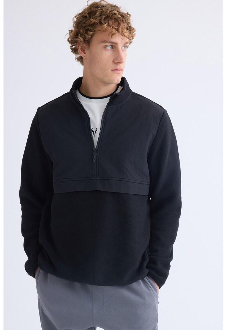 Bluza de trening din fleece cu guler scurt - Negru/Gri antracit