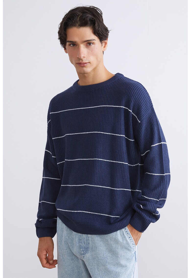 Pulover lejer cu model in dungi - Albastru petrol