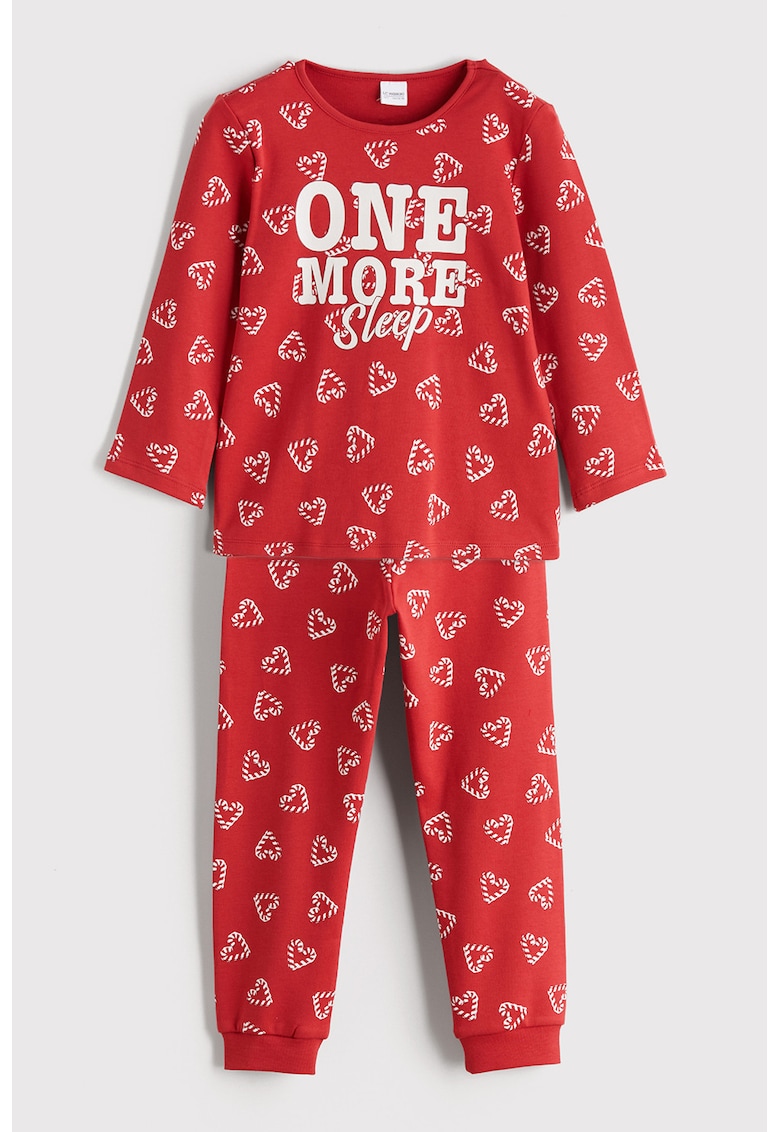 Pijama din bumbac cu model - Rosu/Alb