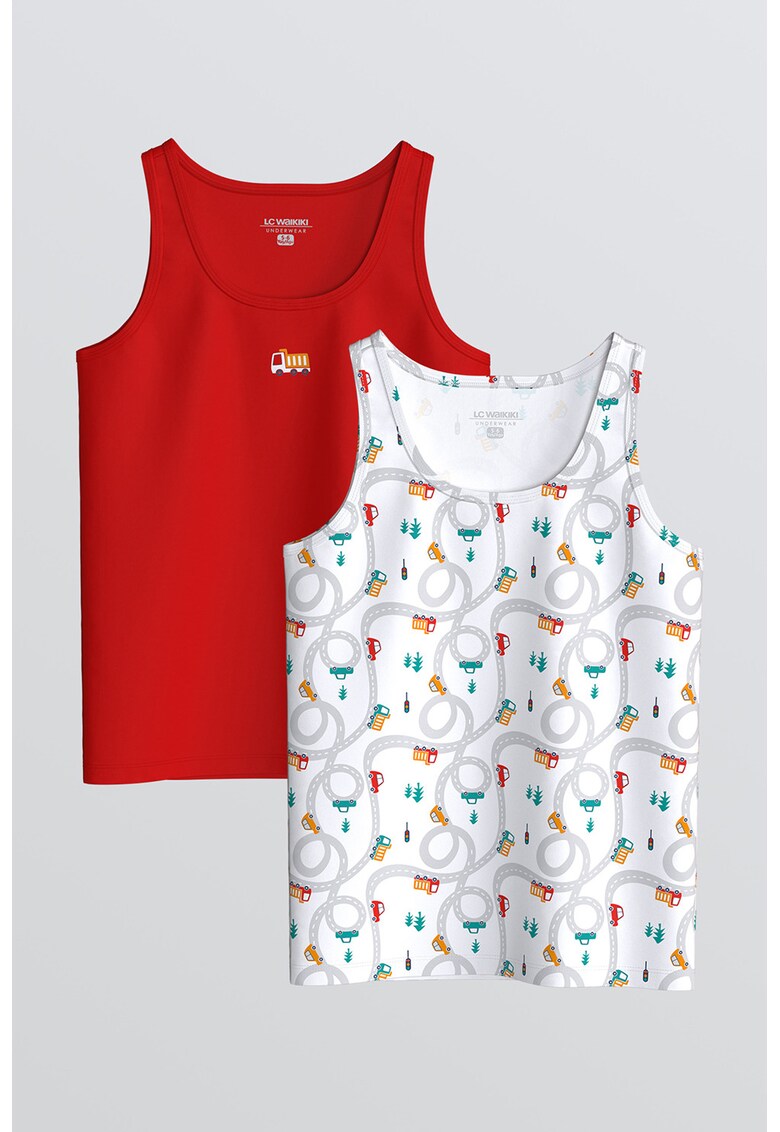 Set de top-uri cu decolteu amplu - 2 piese - Rosu/Alb/Verde