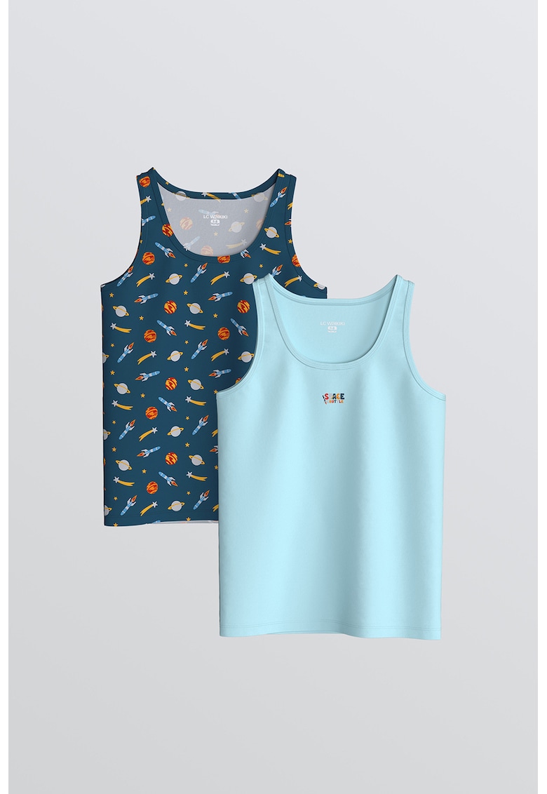 Set de topuri cu imprimeu grafic - 2 piese - Albastru glaciar/Albastru petrol