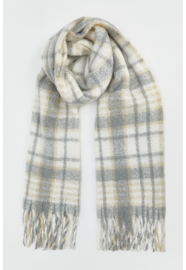 Fular cu franjuri - Gri melange/Alb murdar