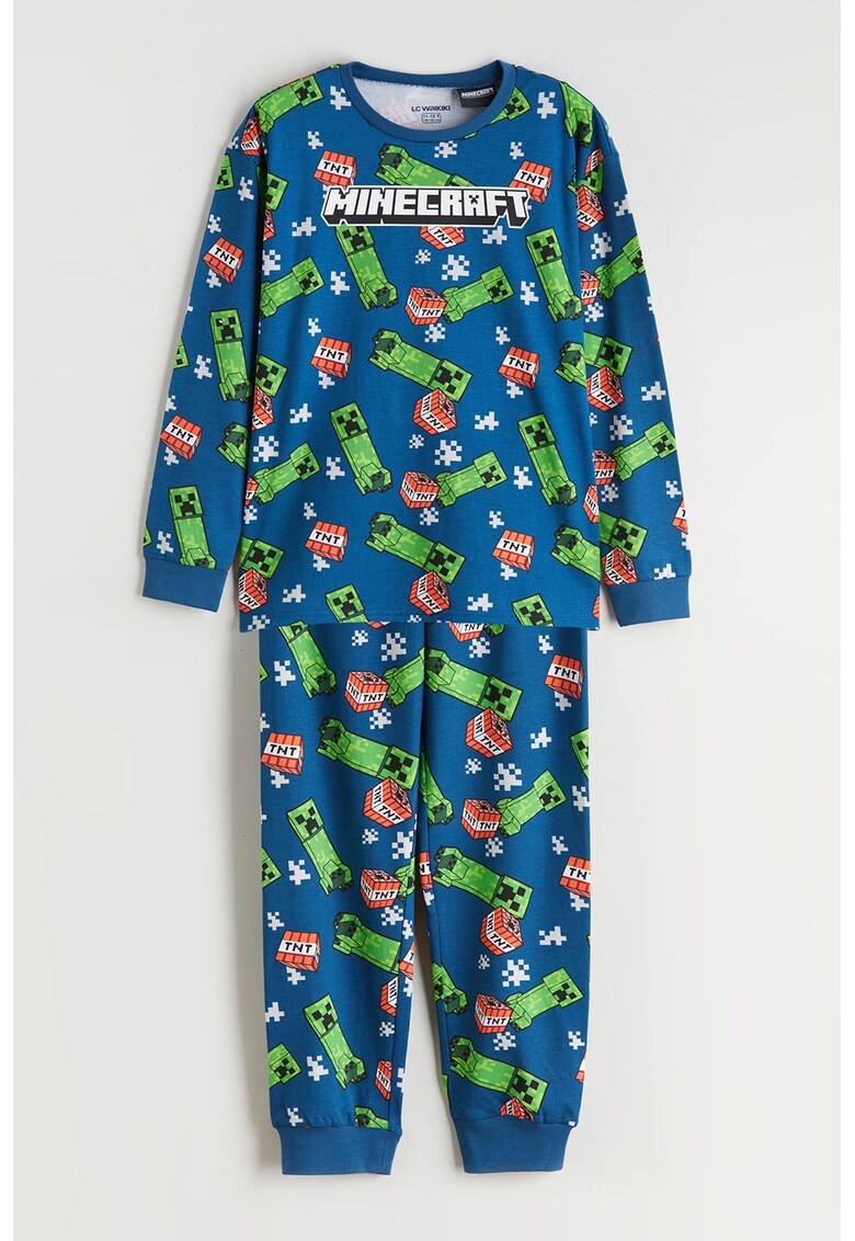Pijama cu pantaloni lungi si model Minecraft - Verde/Portocaliu/Albastru