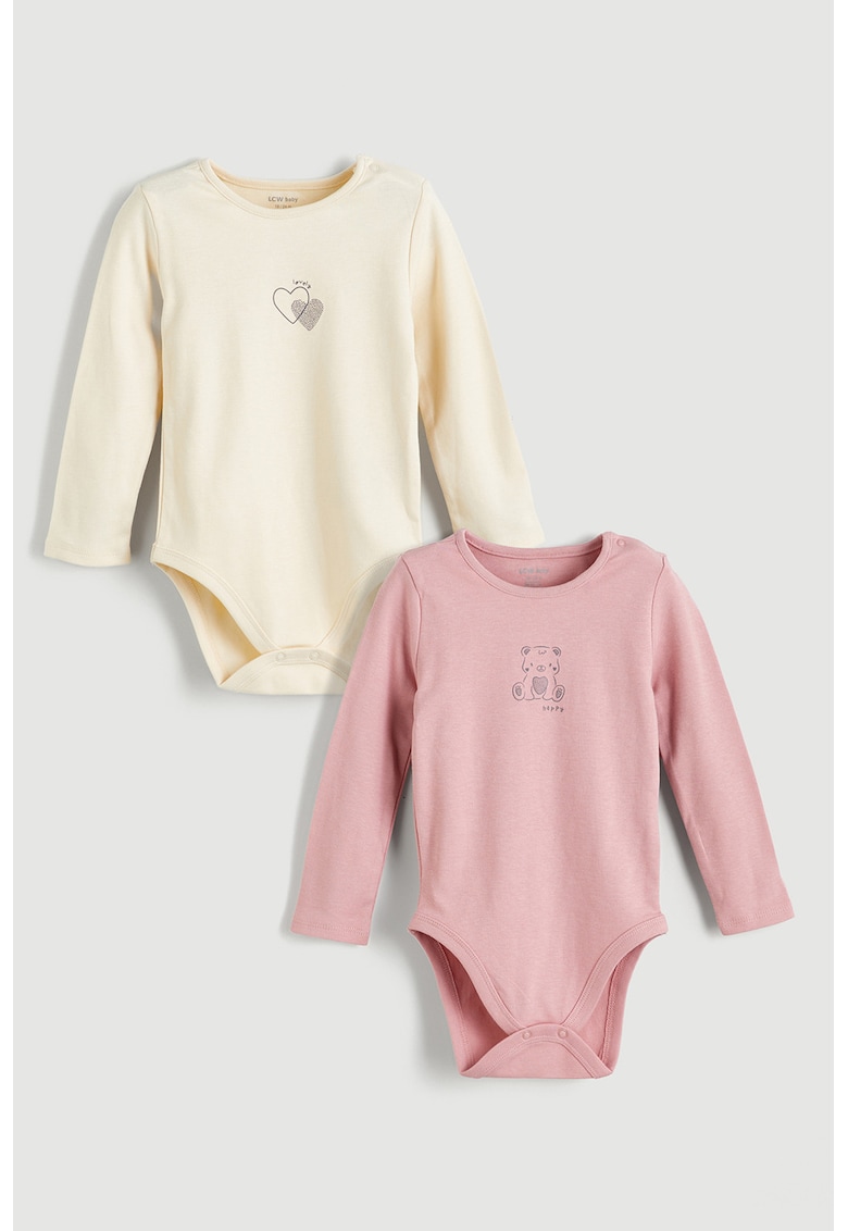 Set de body-uri cu maneci lungi - 2 piese - Roz prafuit/Crem