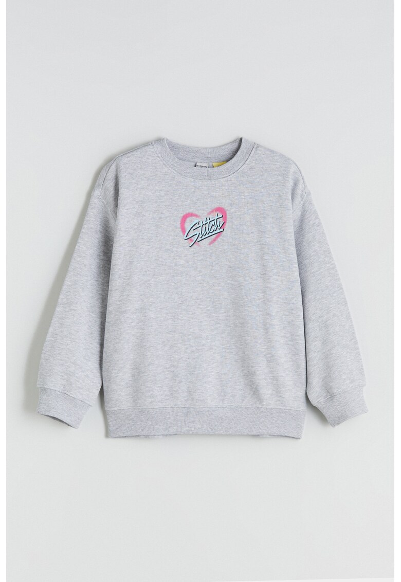 Bluza de trening cu imprimeu Stitch - Gri melange/Roz