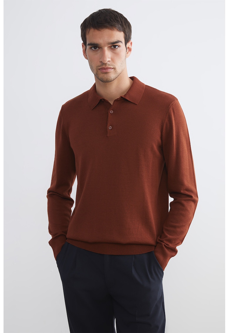 Pulover polo tricotat fin - Portocaliu stins