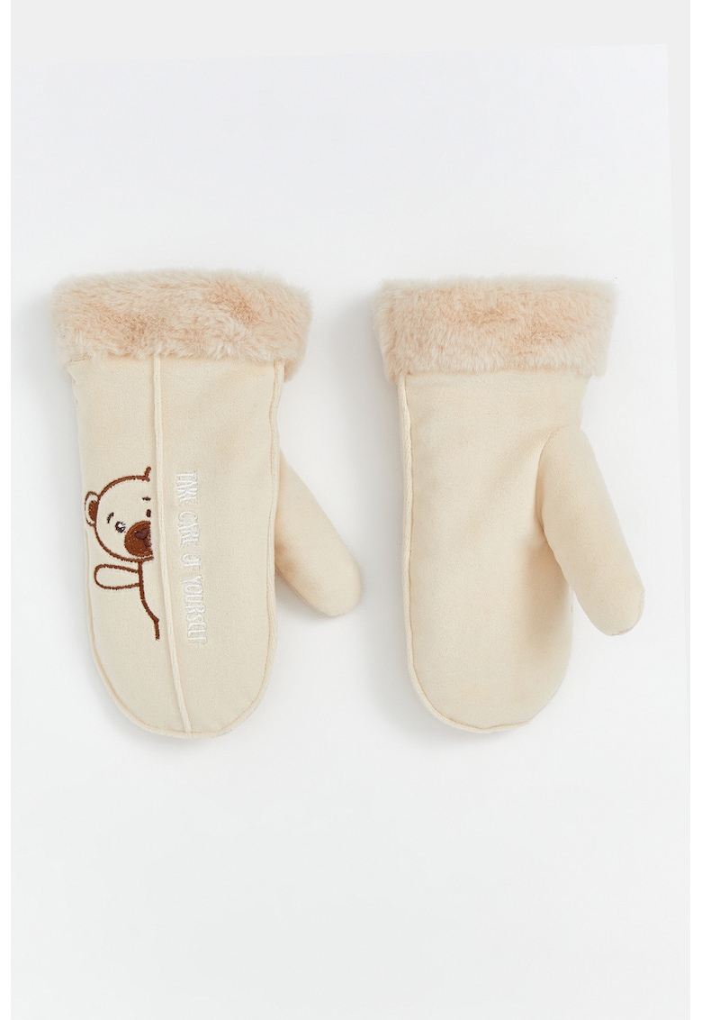 Manusi din piele intoarsa sintetica cu garnitura de blana sintetica