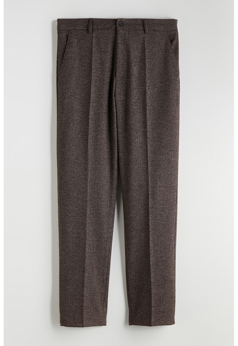 Pantaloni in carouri cu pensa - Maro inchis