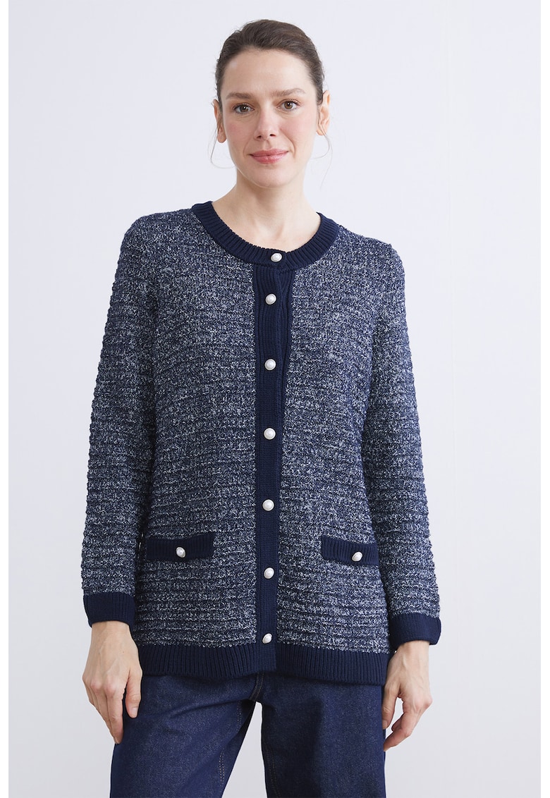Cardigan cu buzunare aplicate - Alb/Bleumarin