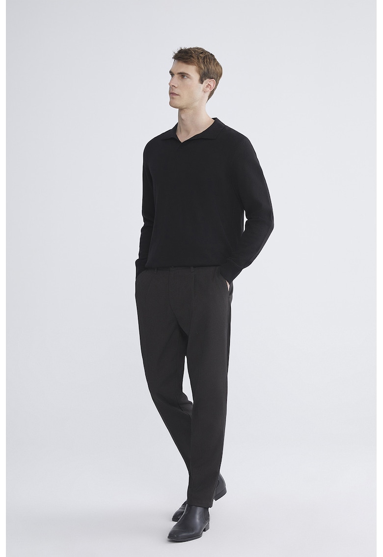 Pantaloni uni eleganti cu talie medie - Negru