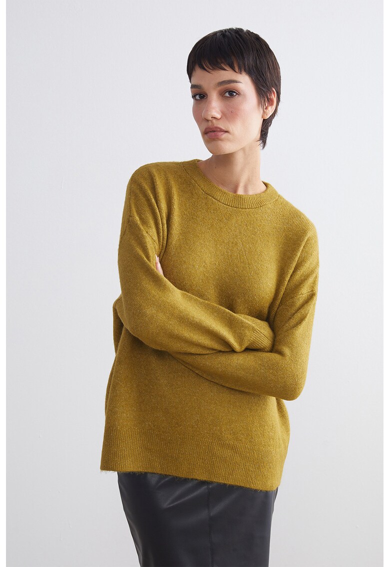 Pulover supradimensionat cu model uni - Galben mustar