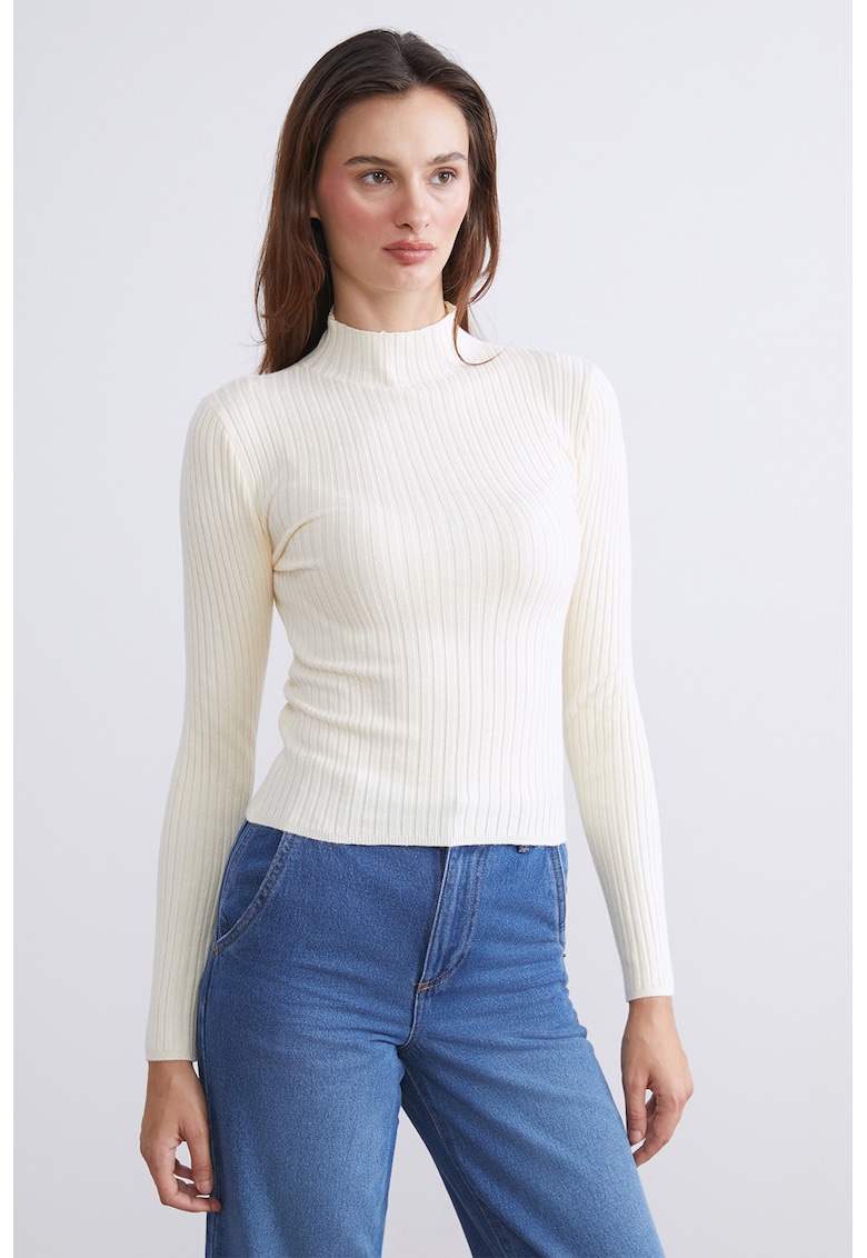 Pulover slim-fit cu striatii - Alb murdar