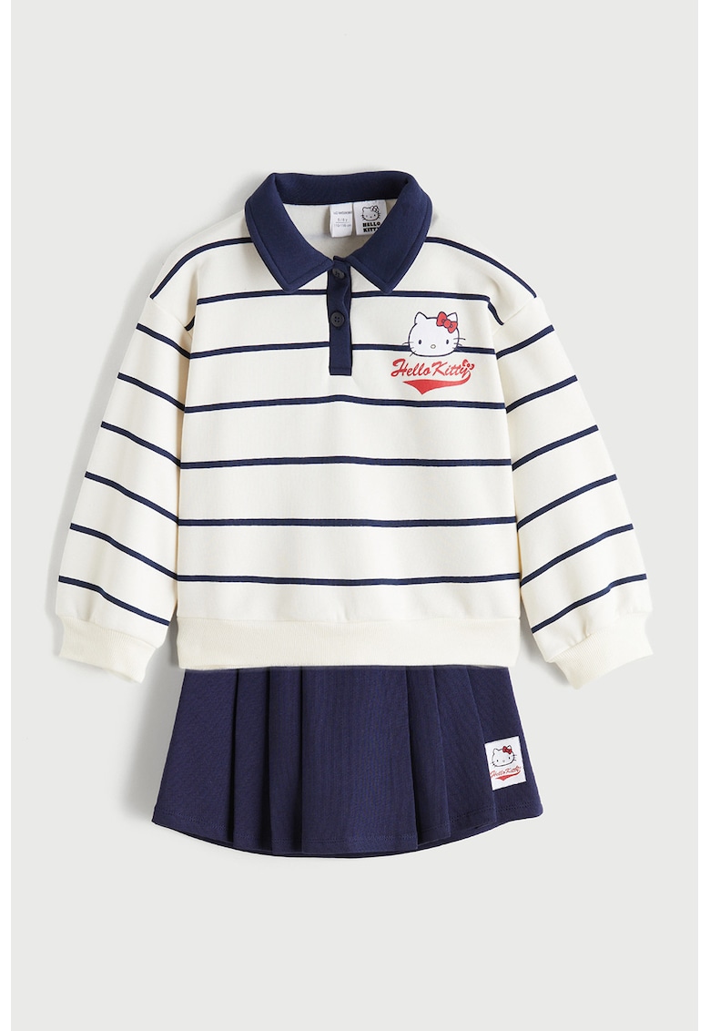 Bluza cu Hello Kitty si camasa cu pliuri - 2 piese - Albastru indigo/Alb murdar