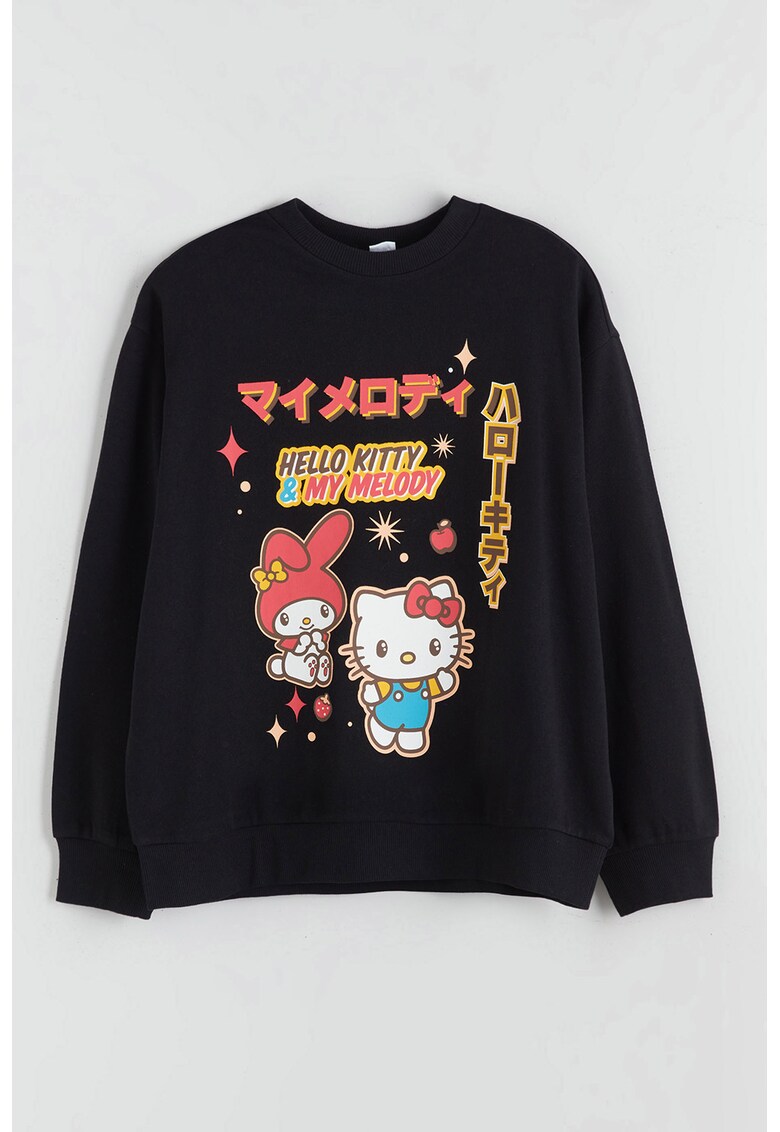 Bluza de trening cu imprimeu Hello Kitty - Negru/Galben/Coral