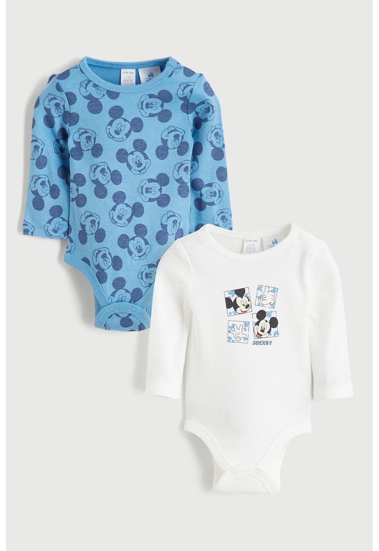 Set de body-uri cu Mickey Mouse- 2 piese - Alb/Albastru