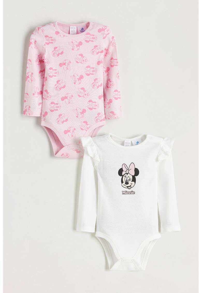Set de body-uri cu Minnie Mouse - 2 piese - Alb/Roz