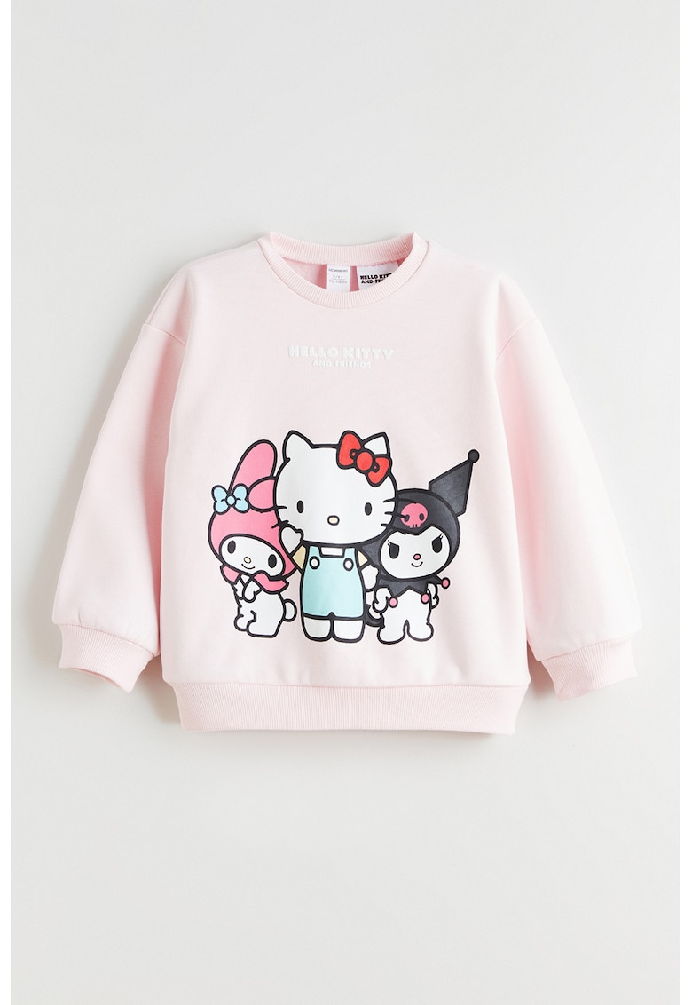 Bluza de trening cu imprimeu Hello Kitty - Roz/Albastru/Gri inchis