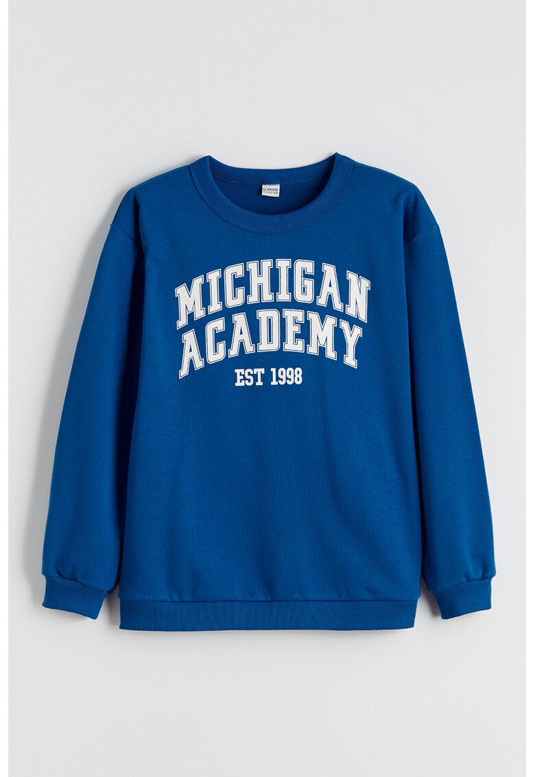 Bluza de trening cu imprimeu text - Alb/Albastru royal