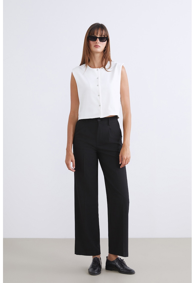 Pantaloni drepti cu detalii cu pensa - Negru