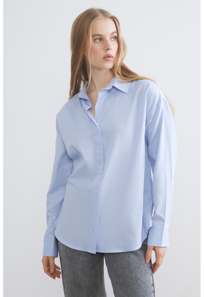 Camasa din bumbac cu maneci lungi - Albastru pastel