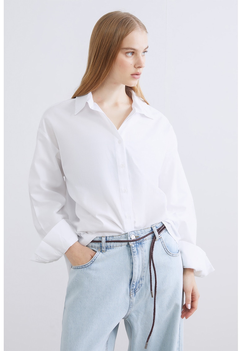 Camasa din bumbac cu maneci lungi - Alb optic