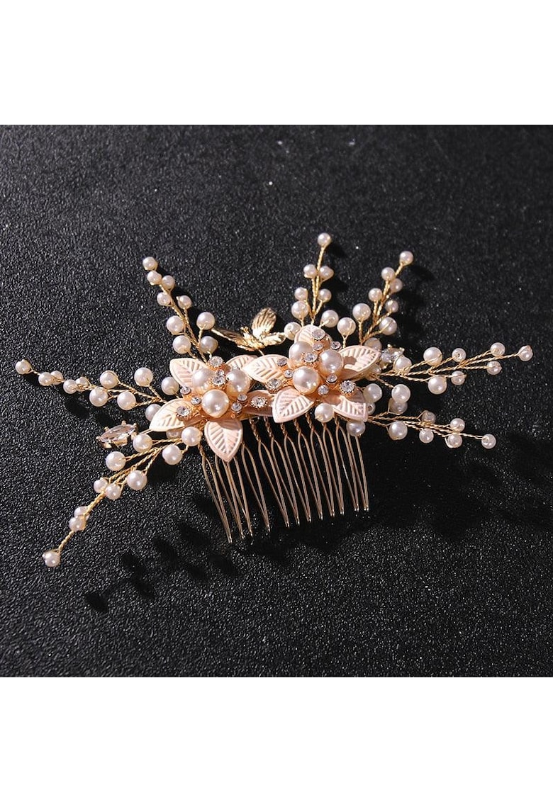 Accesoriu par - rose gold - cu flori si margele cu aspect perlat - Atanasia C4