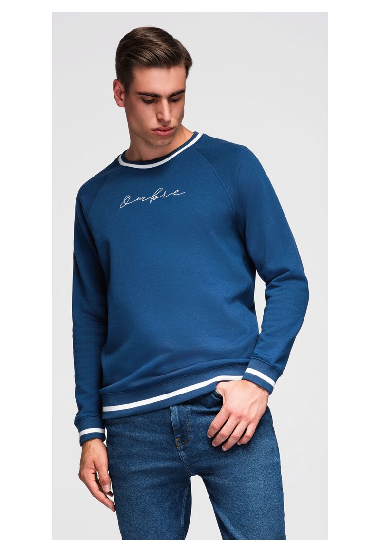 Bluza cu maneci raglan si detalii contrastante OM-SSNZ-0244 - Albastru inchis