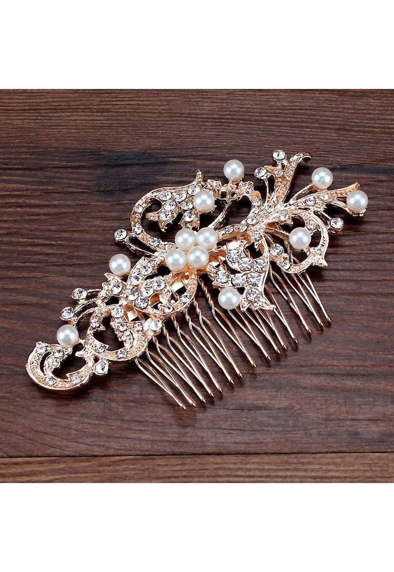 Accesoriu de par - rose gold - cu pietre si margele cu aspect perlat - Rina C3
