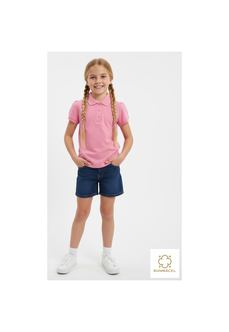 Tricou polo cu maneca scurta din bumbac pentru fete - Roz