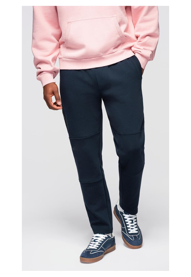 Pantaloni de trening cu picior drept si detalii elastice OM-PASK-0281 - Albastru inchis