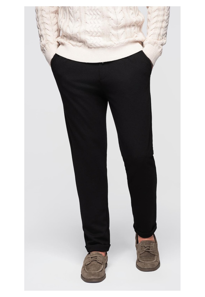 Pantaloni din tricot piqué cu talie ajustabila OM-PACP-0283 - Negru