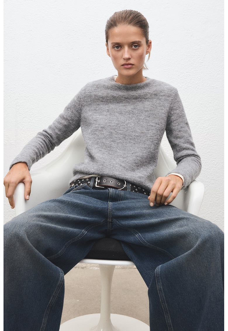 Pulover din amestec de lana cu decolteu la baza gatului