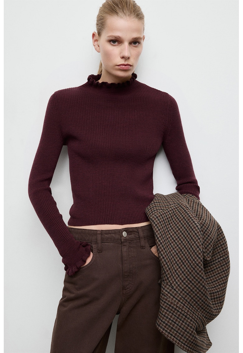 Pulover crop din amestec de lana cu margini valurite