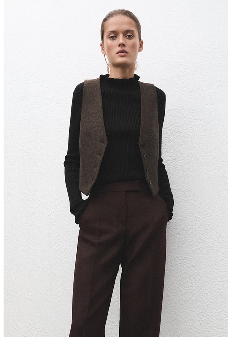 Pulover crop din amestec de lana cu margini valurite