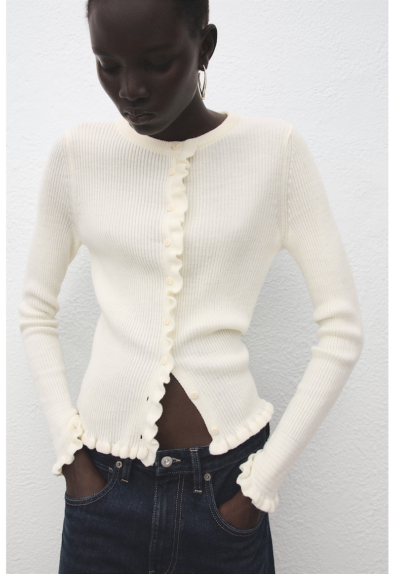 Cardigan slim fit din amestec de lana cu margini valurite