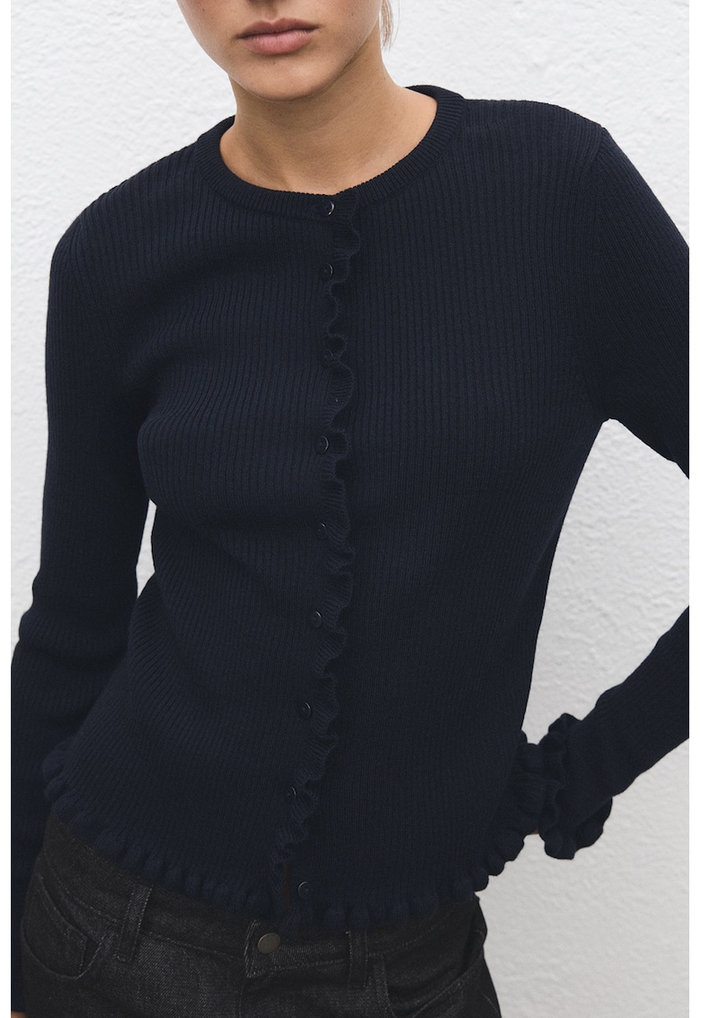 Cardigan slim fit din amestec de lana cu margini valurite