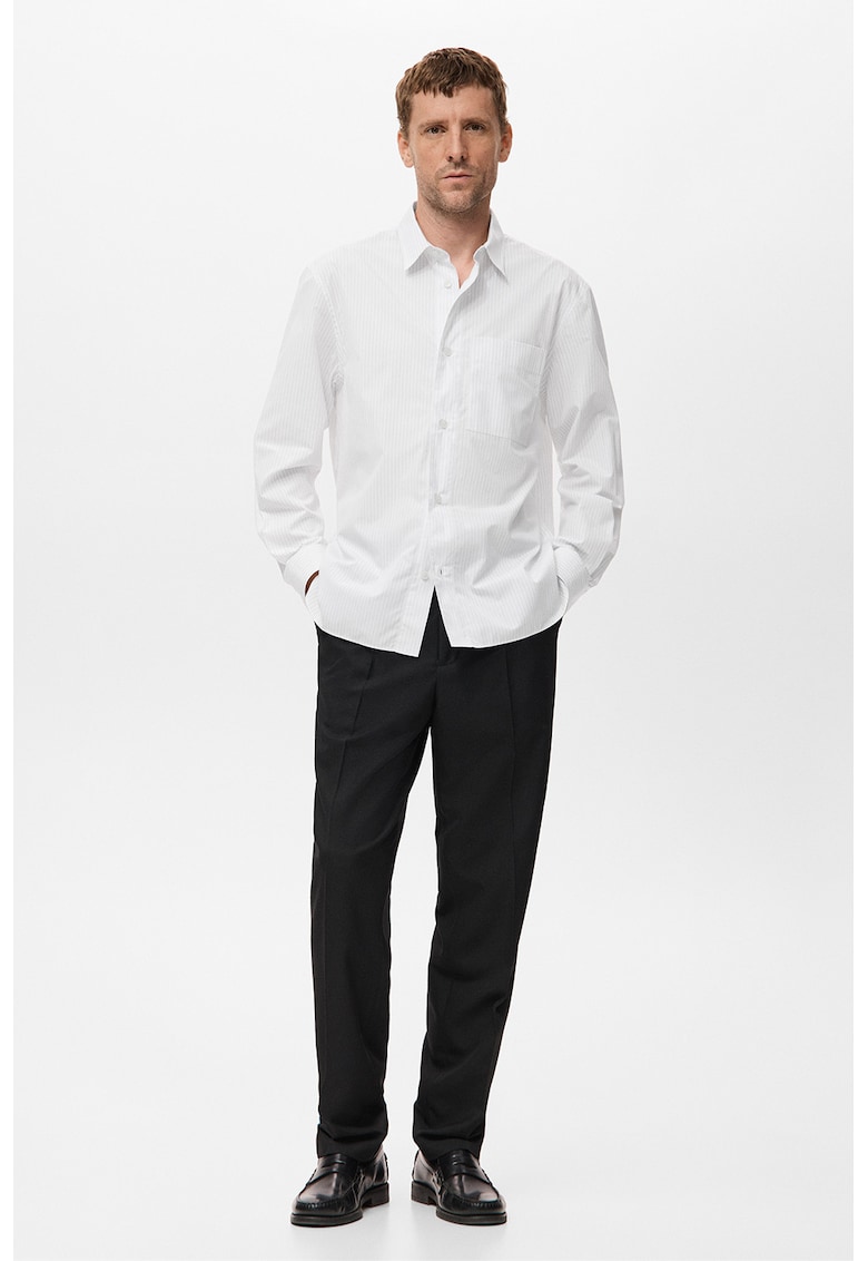 Camasa de bumbac cu buzunar pe piept - Alb murdar