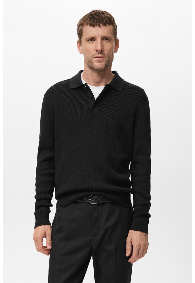 Bluza uni cu guler cu deschidere ampla - Negru