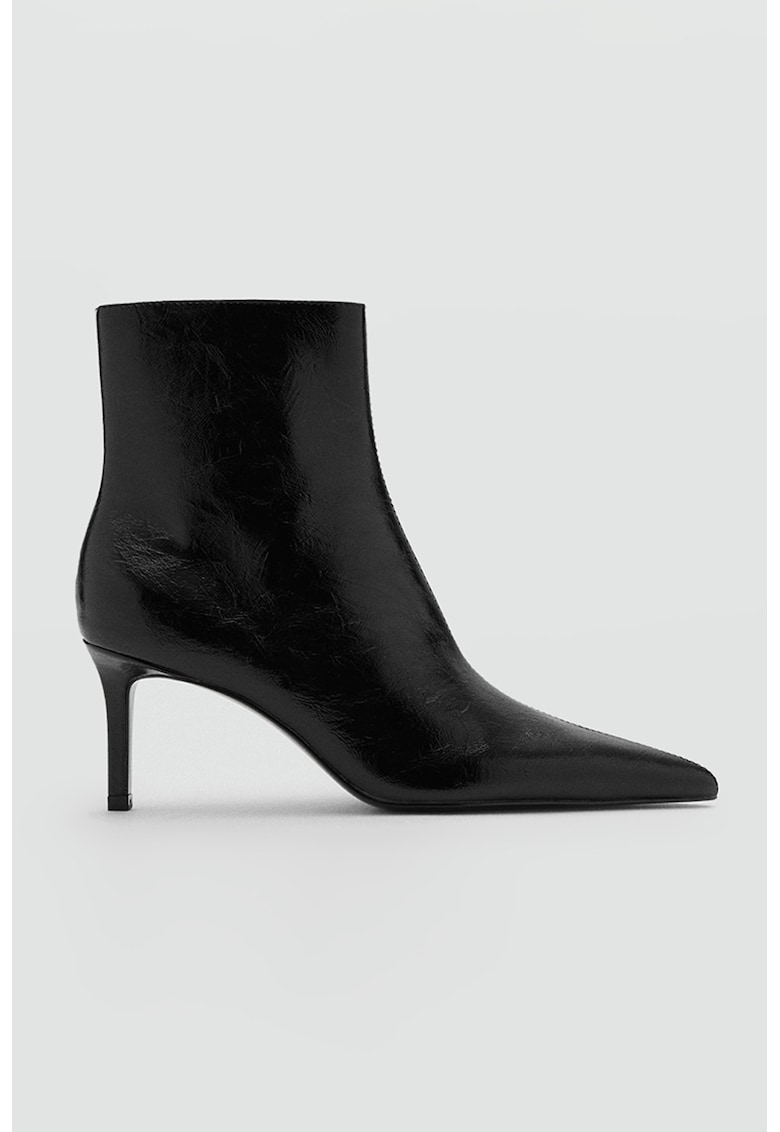 Botine de piele ecologica cu varf ascutit - Negru
