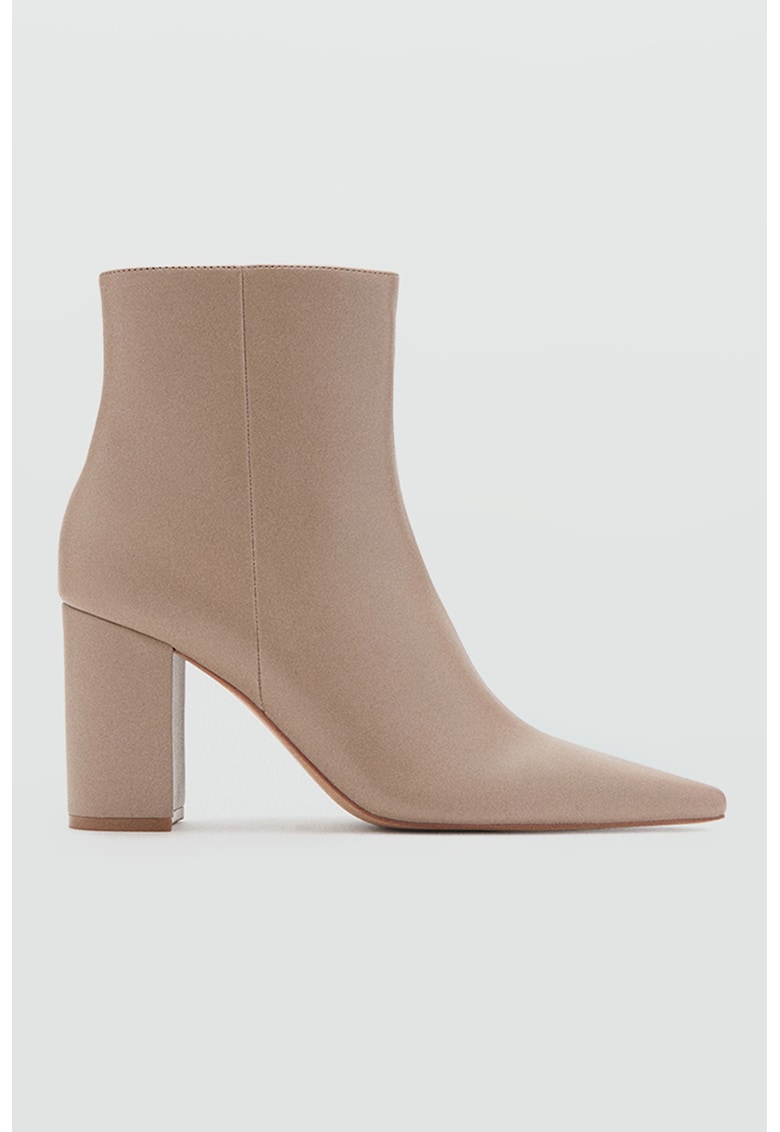 Botine de piele ecologica cu varf ascutit - Bej