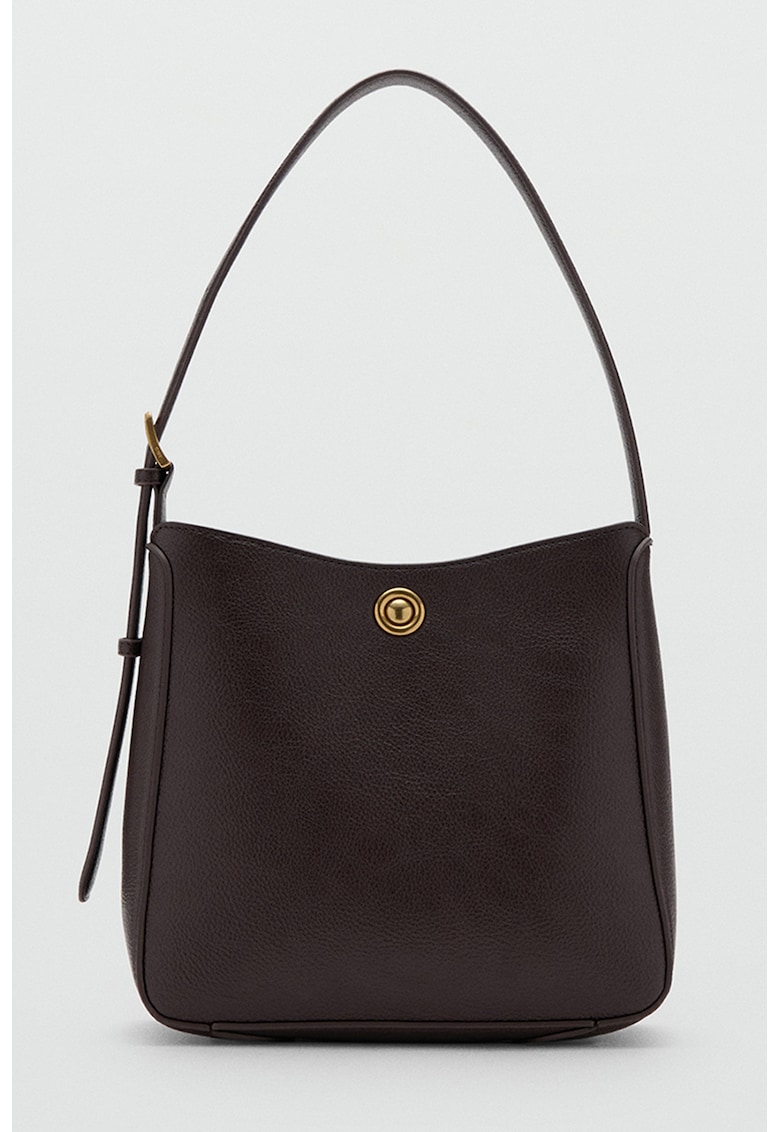 Geanta de piele ecologica cu bareta ajustabila - Maro inchis