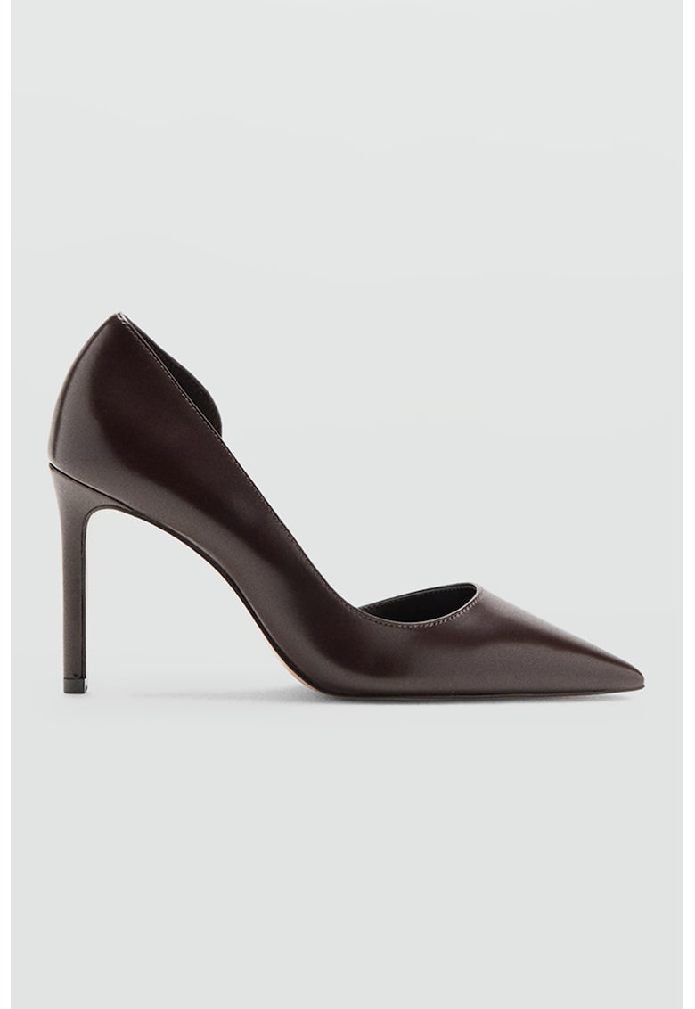 Pantofi de piele ecologica cu varf ascutit - Maro cognac