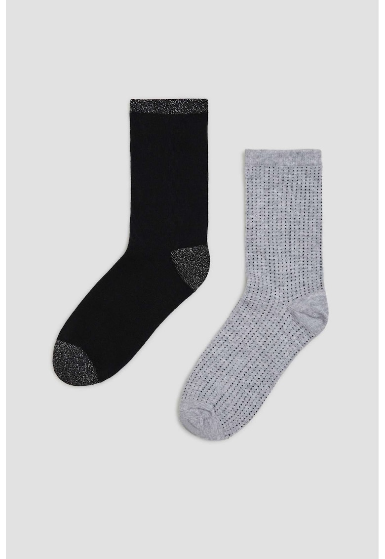 Set de 2 sosete negru-gri - bumbac - fir metalic